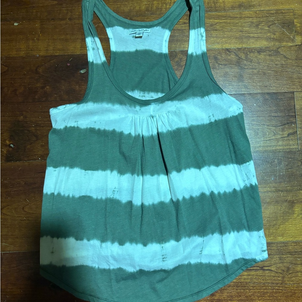 American Eagle Outfitters Green and White Tank Top